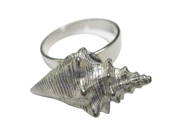 Silver Toned Swirly Shell Adjustable Size Fashion Ring