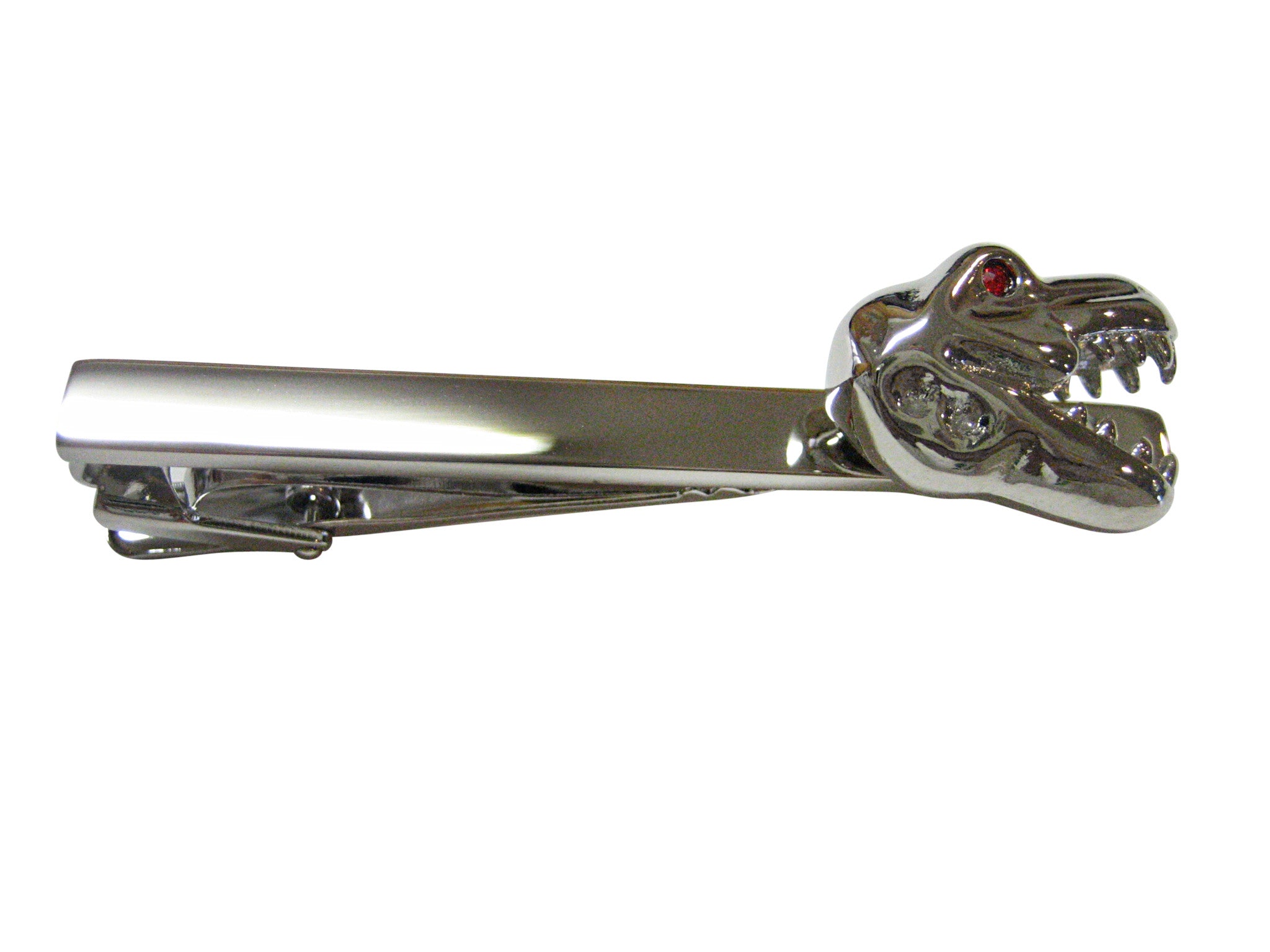 Silver Toned T Rex Dinosaur Head Square Tie Clip