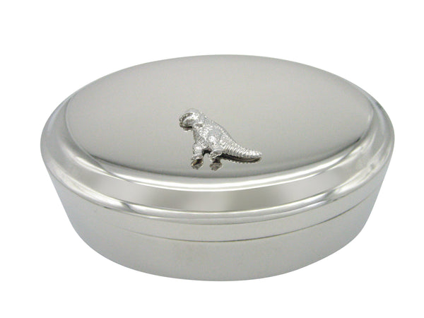 Silver Toned T Rex Dinosaur Pendant Oval Trinket Jewelry Box