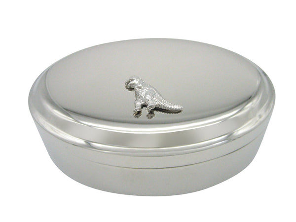 Silver Toned T Rex Dinosaur Pendant Oval Trinket Jewelry Box