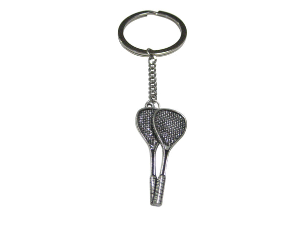 Silver Toned Tennis Racquets Pendant Keychain