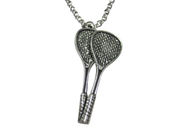 Silver Toned Tennis Racquets Pendant Necklace
