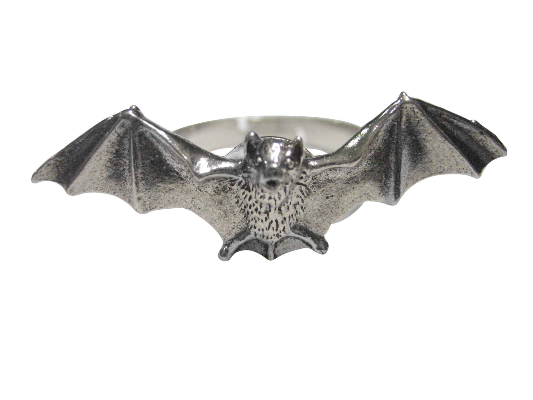 Silver Toned Textured Bat Adjustable Size Fashion Ring