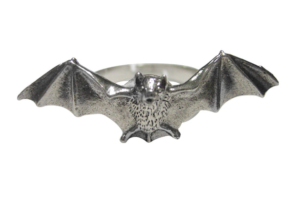 Silver Toned Textured Bat Adjustable Size Fashion Ring