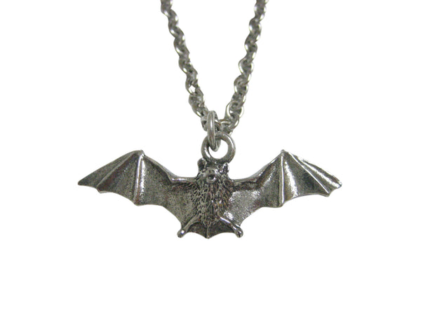 Silver Toned Textured Bat Pendant Necklace
