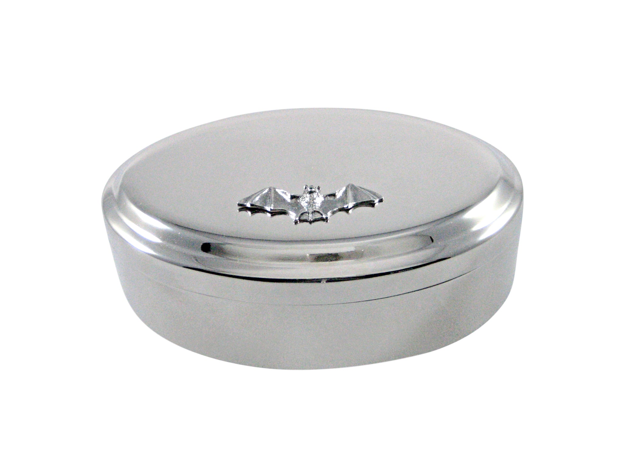 Silver Toned Textured Bat Pendant Oval Trinket Jewelry Box