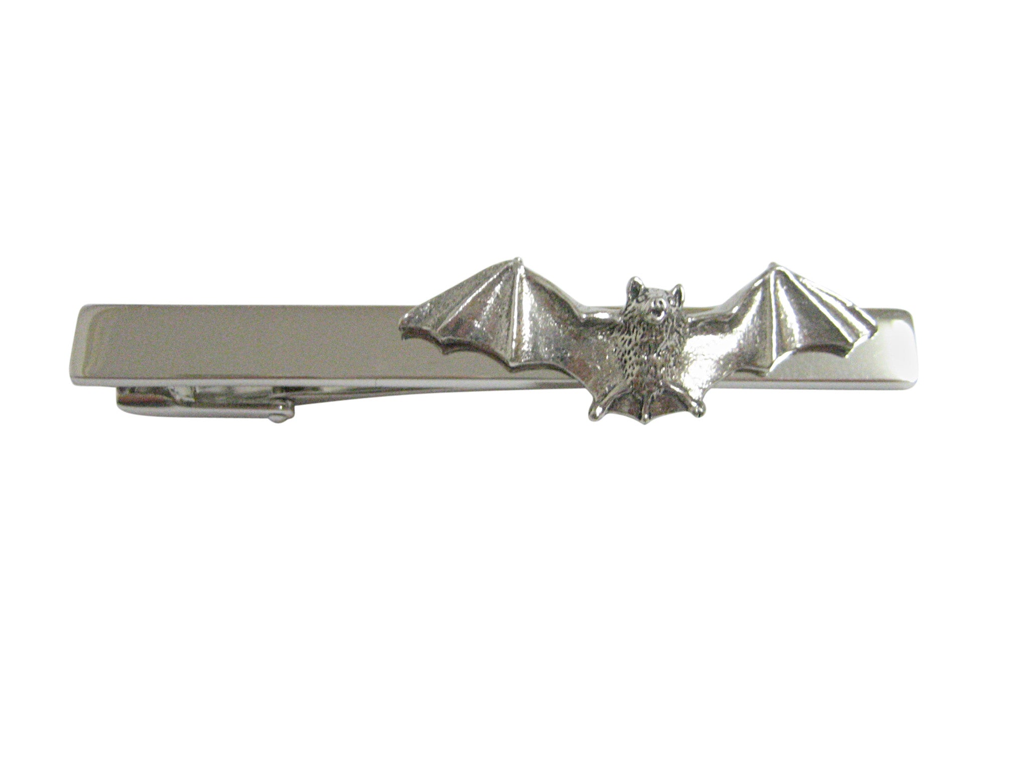 Silver Toned Textured Bat Square Tie Clip