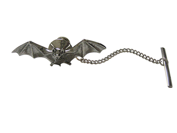 Silver Toned Textured Bat Tie Tack