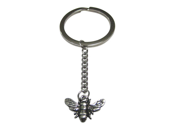 Silver Toned Textured Bee Bug Insect Pendant Keychain