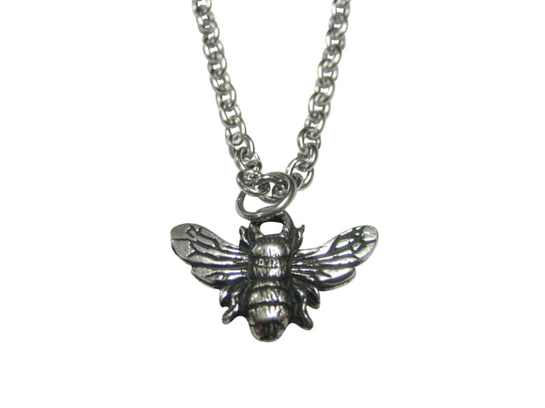 Silver Toned Textured Bee Bug Insect Pendant Necklace