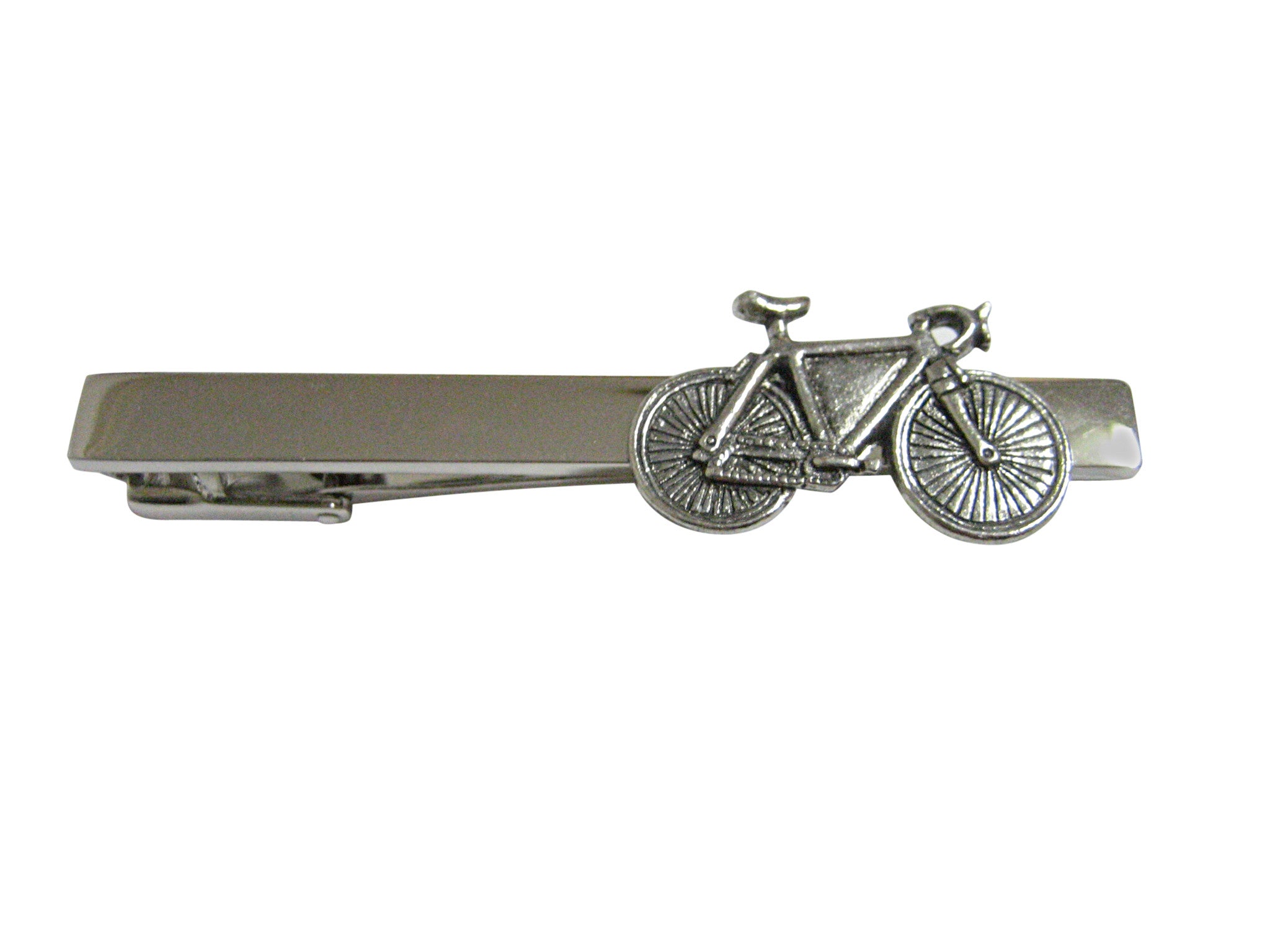 Silver Toned Textured Bicycle Square Tie Clip