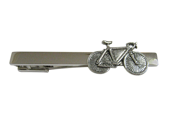 Silver Toned Textured Bicycle Square Tie Clip