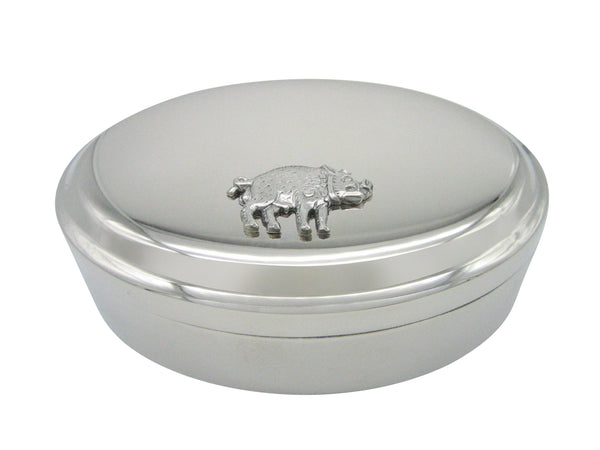 Silver Toned Textured Boar Wild Pig Pendant Oval Trinket Jewelry Box