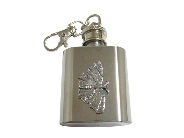 Silver Toned Textured Butterfly 1 Oz. Stainless Steel Key Chain Flask