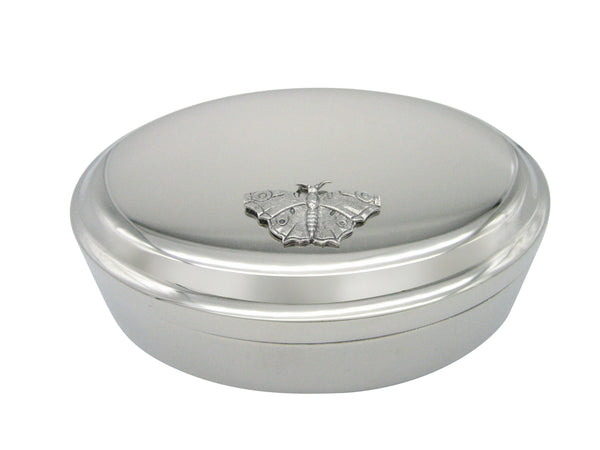 Silver Toned Textured Butterfly Oval Trinket Jewelry Box
