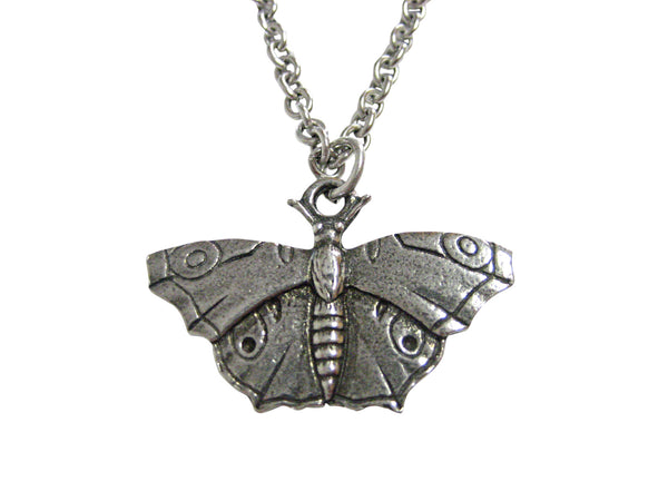Silver Toned Textured Butterfly Pendant Necklace