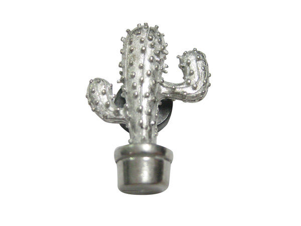 Silver Toned Textured Cactus Plant Magnet