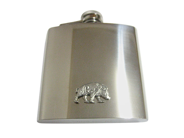 Silver Toned Textured Celtic Boar 6 Oz. Stainless Steel Flask