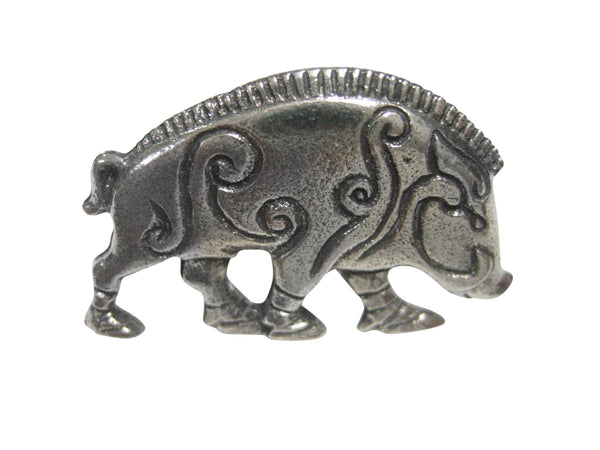 Silver Toned Textured Celtic Boar Adjustable Size Fashion Ring