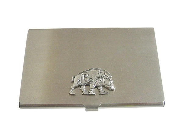 Silver Toned Textured Celtic Boar Business Card Holder