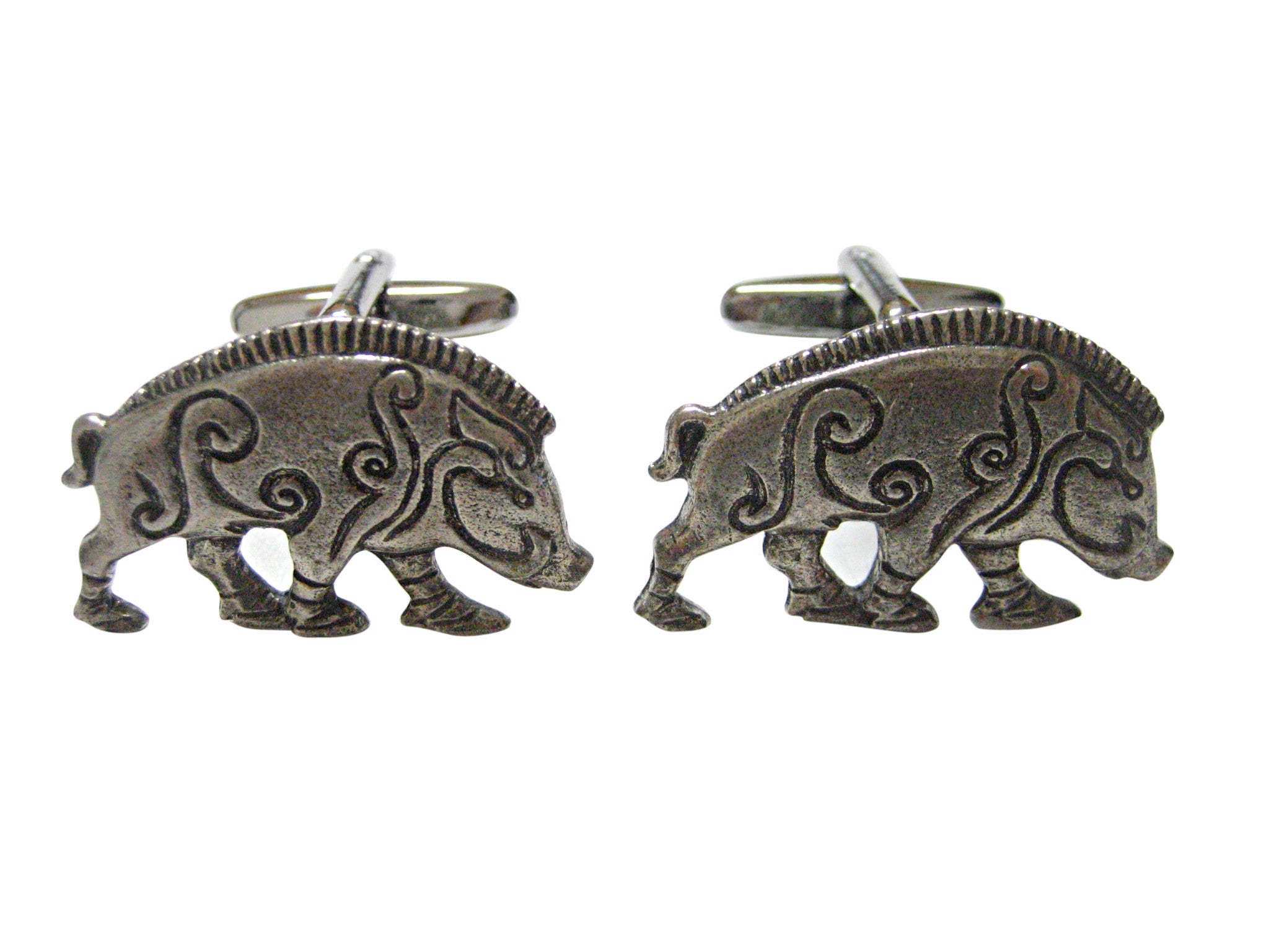 Silver Toned Textured Celtic Boar Cufflinks