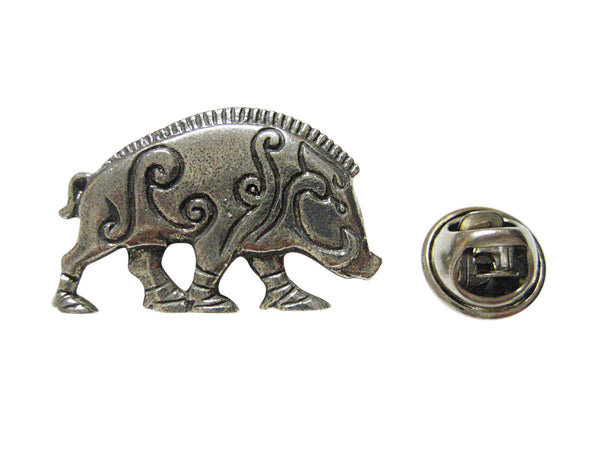 Silver Toned Textured Celtic Boar Lapel Pin
