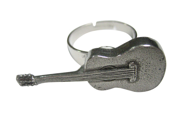 Silver Toned Textured Classic Guitar Adjustable Size Fashion Ring