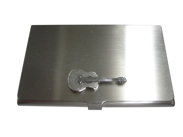 Silver Toned Textured Classic Guitar Business Card Holder