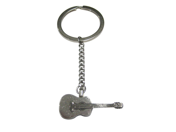 Silver Toned Textured Classic Guitar Pendant Keychain