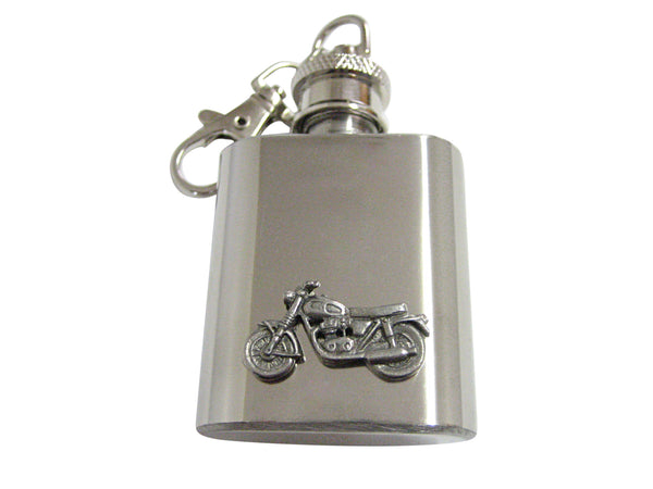 Silver Toned Textured Classic Motorcycle 1 Oz. Stainless Steel Key Chain Flask
