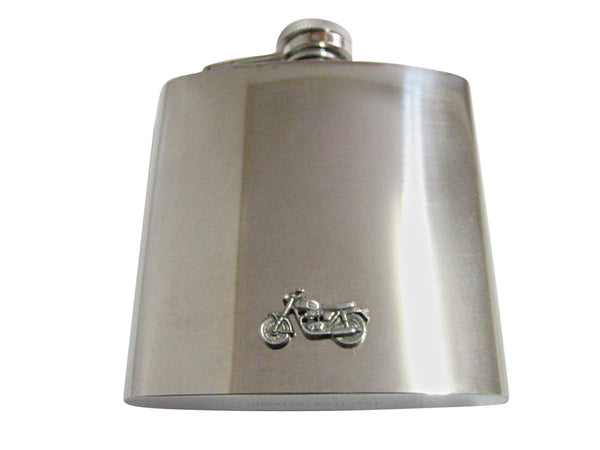 Silver Toned Textured Classic Motorcycle 6 Oz. Stainless Steel Flask
