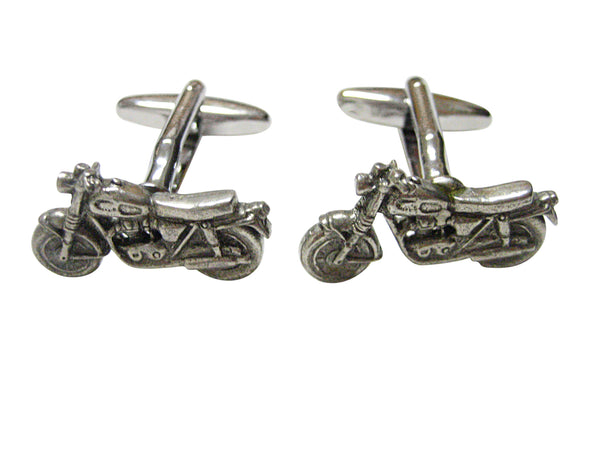 Silver Toned Textured Classic Motorcycle Cufflinks