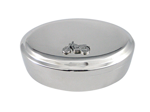 Silver Toned Textured Classic Motorcycle Pendant Oval Trinket Jewelry Box