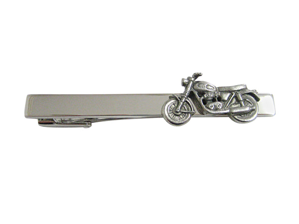 Silver Toned Textured Classic Motorcycle Square Tie Clip