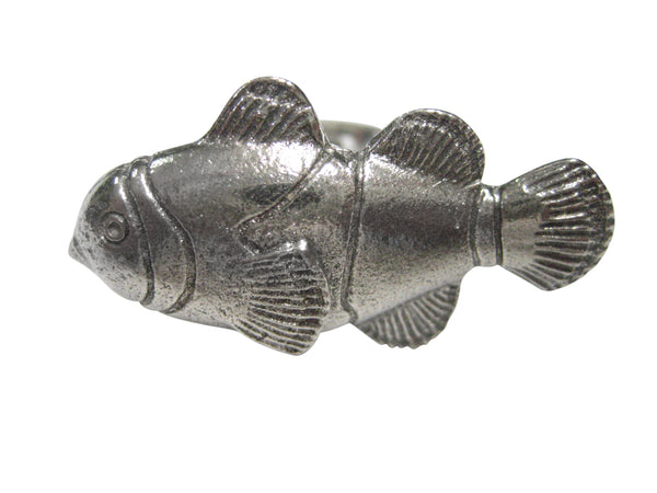 Silver Toned Textured Clownfish Adjustable Size Fashion Ring