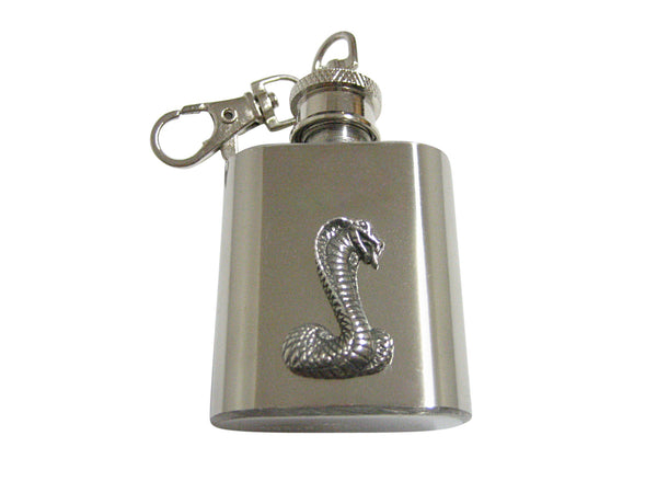 Silver Toned Textured Cobra Snake 1 Oz. Stainless Steel Key Chain Flask