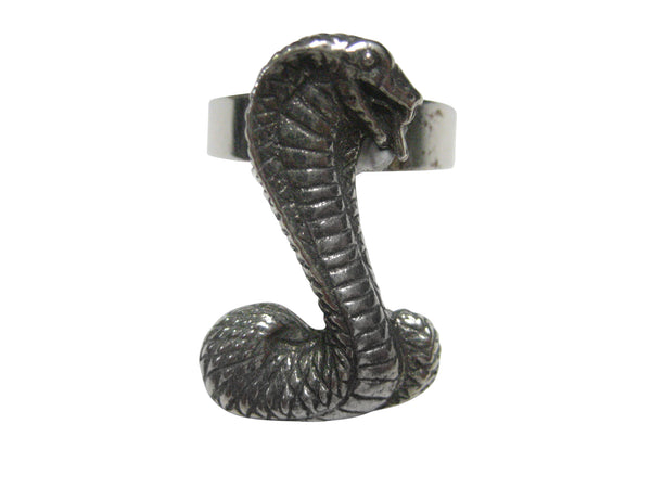 Silver Toned Textured Cobra Snake Adjustable Size Fashion Ring