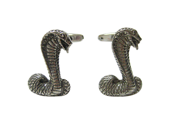 Silver Toned Textured Cobra Snake Cufflinks