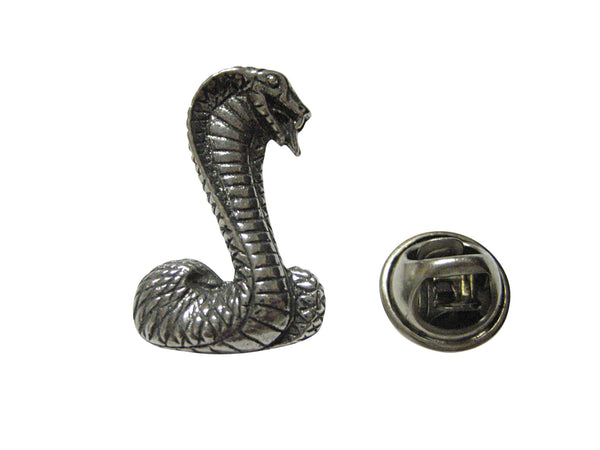 Silver Toned Textured Cobra Snake Lapel Pin