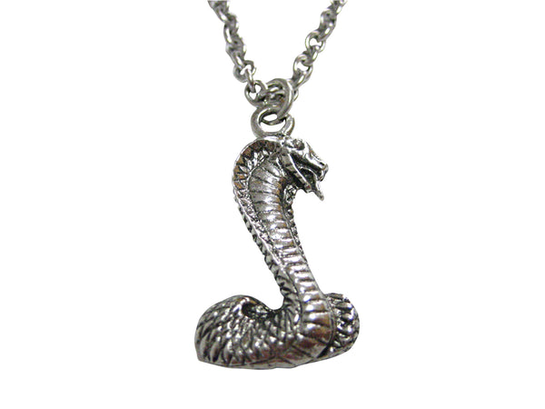 Silver Toned Textured Cobra Snake Pendant Necklace