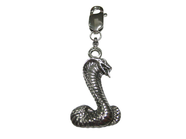 Silver Toned Textured Cobra Snake Pendant Zipper Pull Charm