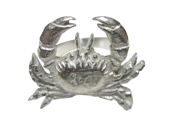 Silver Toned Textured Crab Adjustable Size Fashion Ring