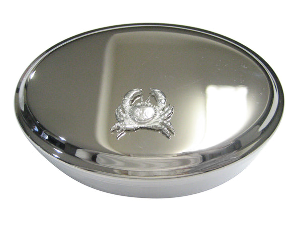 Silver Toned Textured Crab Oval Trinket Jewelry Box