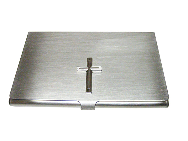 Silver Toned Textured Cross Business Card Holder