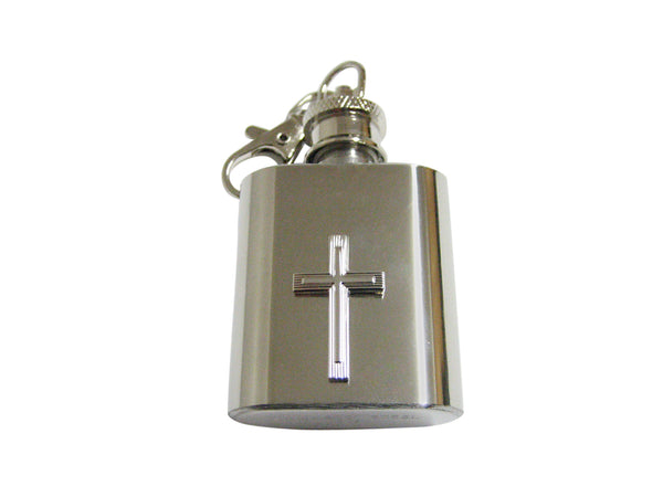 Silver Toned Textured Cross 1 Oz. Stainless Steel Key Chain Flask