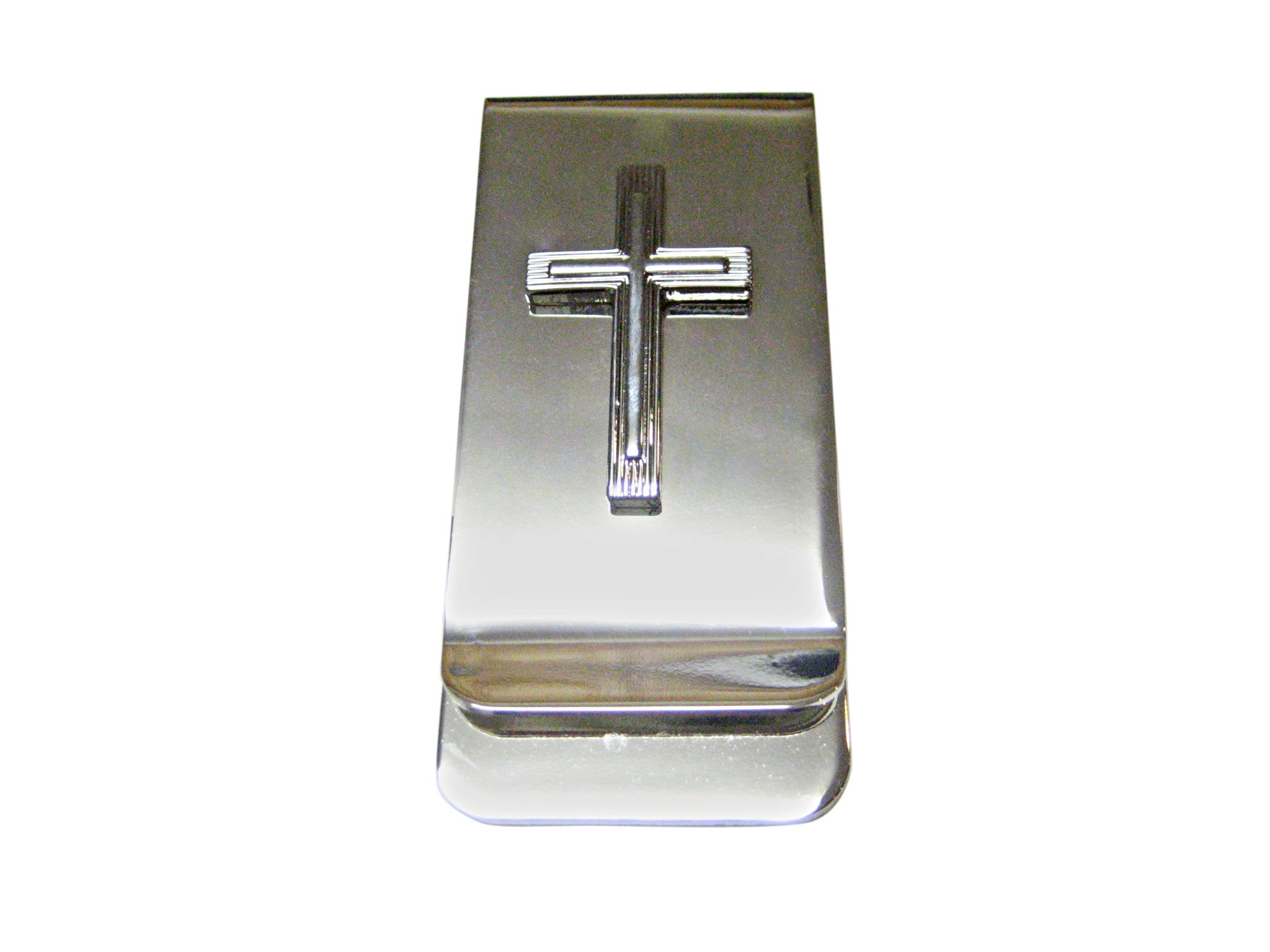 Silver Toned Textured Cross Money Clip