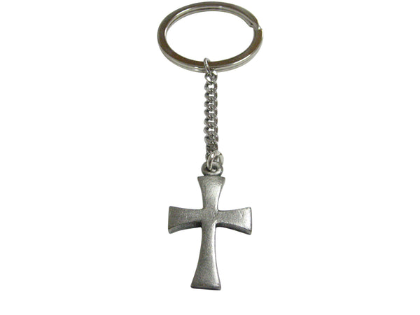 Silver Toned Textured Cross Pendant Keychain
