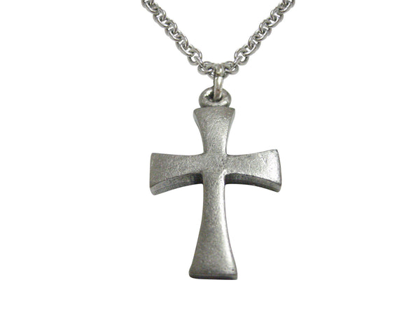 Silver Toned Textured Cross Pendant Necklace