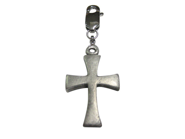 Silver Toned Textured Cross Pendant Zipper Pull Charm