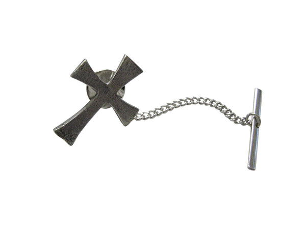 Silver Toned Textured Cross Tie Tack